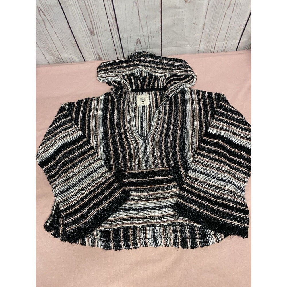 Billabong Women’s SP Striped Knit Pullover Hoodie Black White Brown Logo